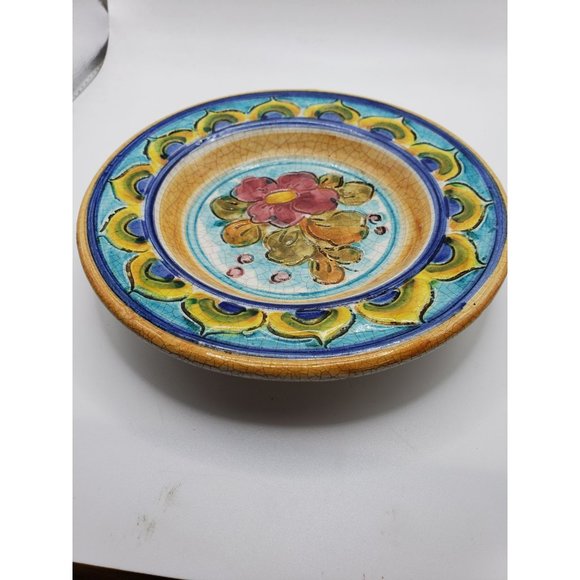 Vintage Signed GRAFFITO DIPINTO A MANO Hand Made Italian Ceramic Blue Yellow Ora - Picture 5 of 11